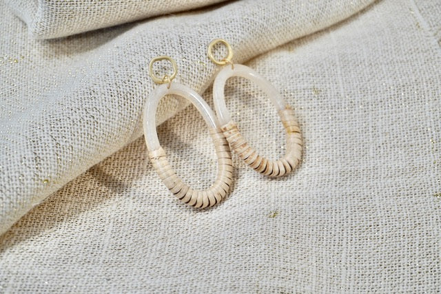 Rattan-Wrapped Acrylic Oval Hoop Earrings