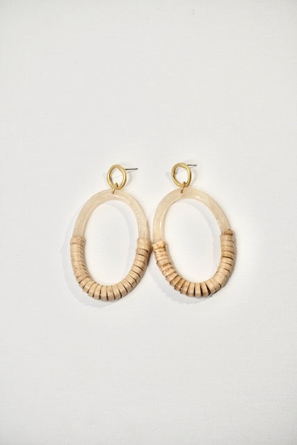 Rattan-Wrapped Acrylic Oval Hoop Earrings