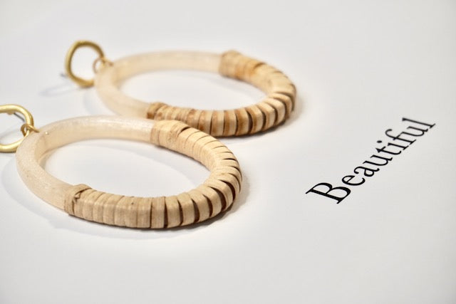 Rattan-Wrapped Acrylic Oval Hoop Earrings