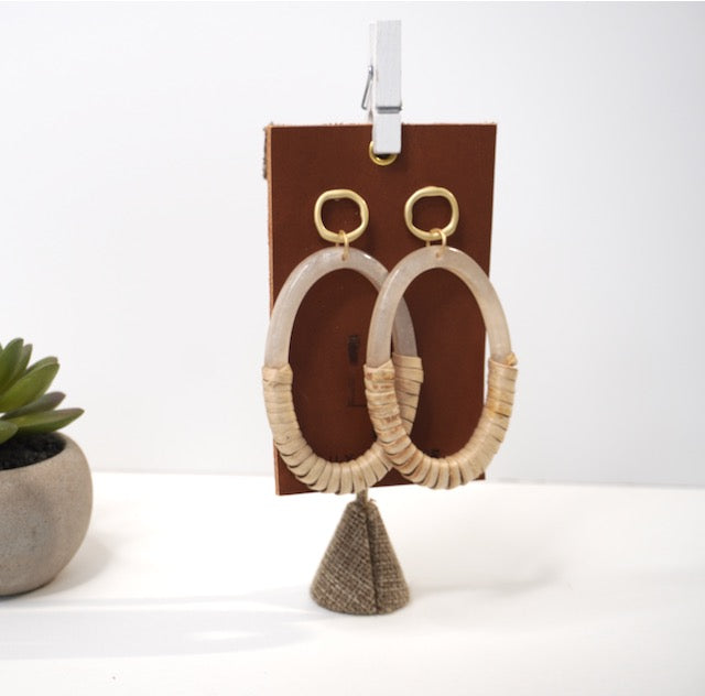 Rattan-Wrapped Acrylic Oval Hoop Earrings