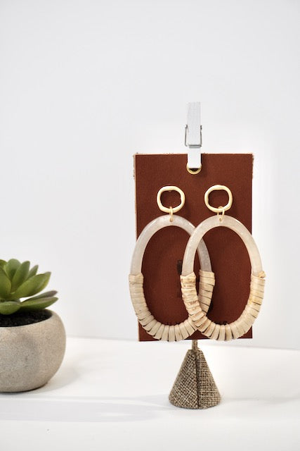 Rattan-Wrapped Acrylic Oval Hoop Earrings