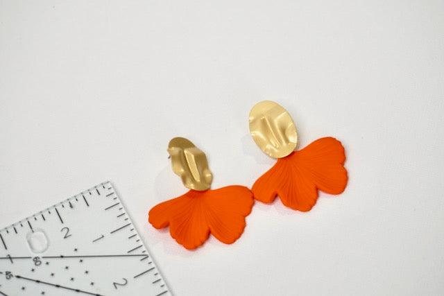 Ginkgo Leaf Acrylic Earrings in Orange