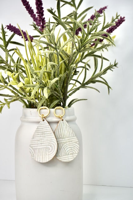 Neutral Cork Leather Teardrop Earrings with Matte Gold Post