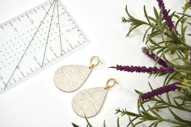 Neutral Cork Leather Teardrop Earrings with Matte Gold Post