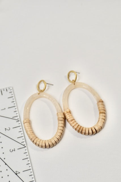 Rattan-Wrapped Acrylic Oval Hoop Earrings