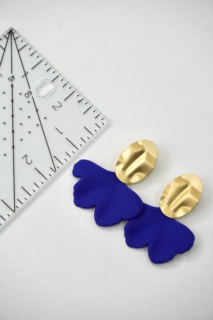 Ginkgo Leaf Acrylic Earrings in Cobalt Blue