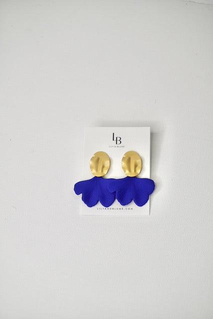 Ginkgo Leaf Acrylic Earrings in Cobalt Blue