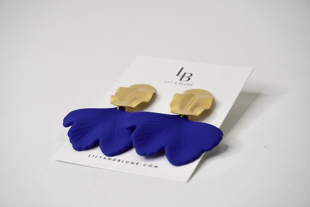 Ginkgo Leaf Acrylic Earrings in Cobalt Blue