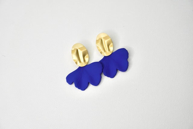 Ginkgo Leaf Acrylic Earrings in Cobalt Blue