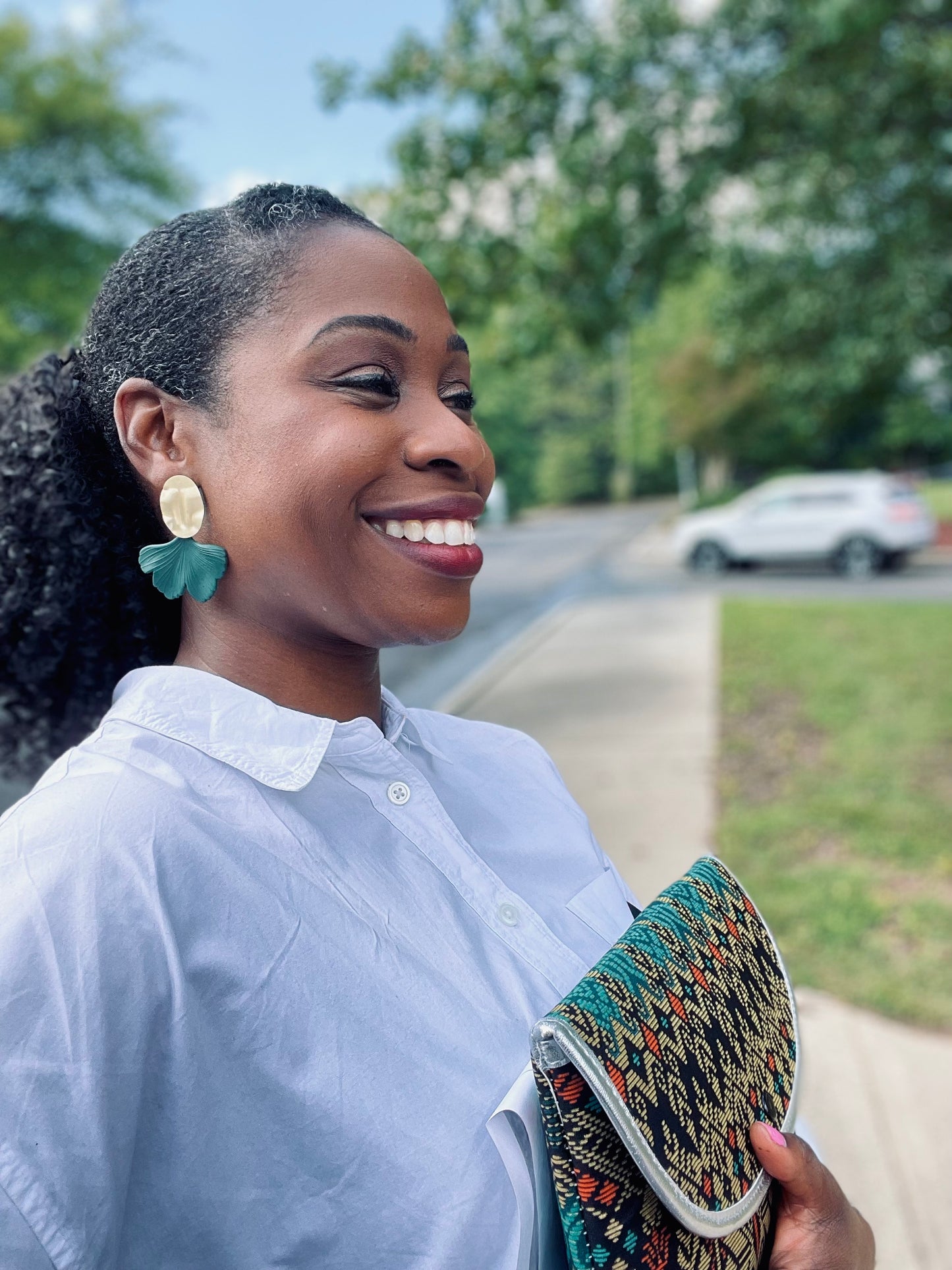 Ginkgo Leaf Acrylic Earrings in Green