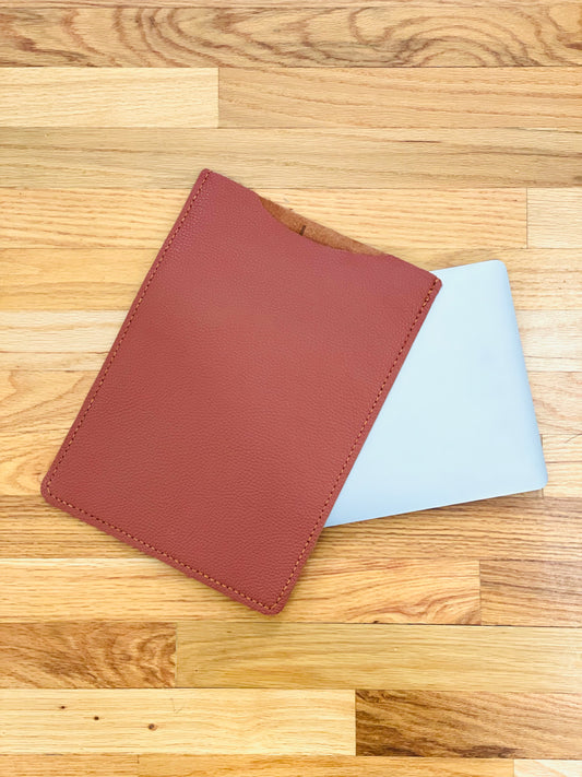 Pebbled leather 13 inch Laptop sleeve -Saddle Brown