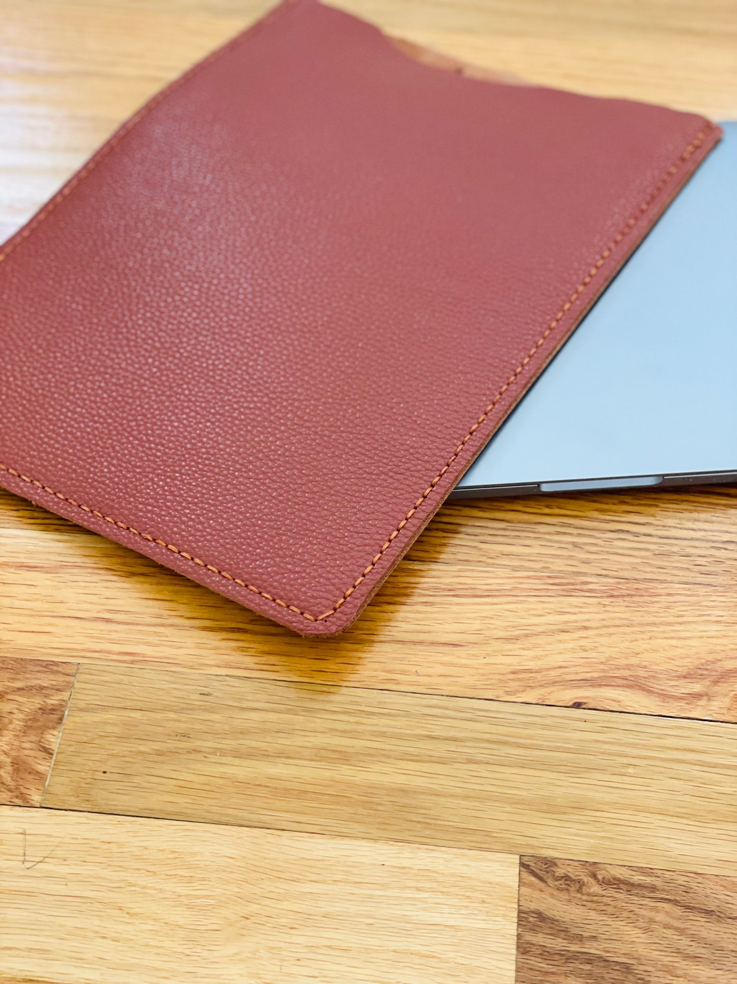 Pebbled leather 13 inch Laptop sleeve -Saddle Brown