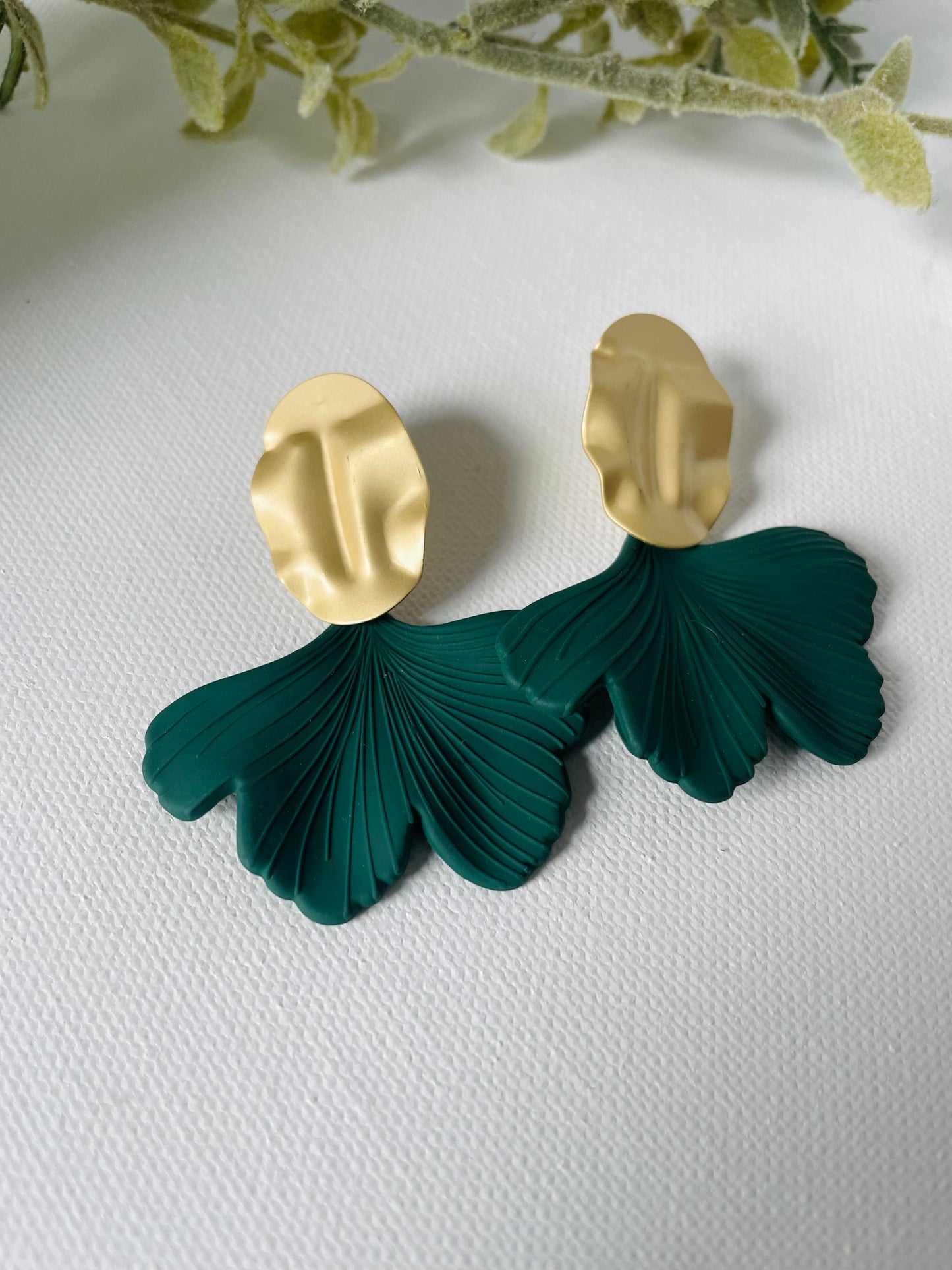 Ginkgo Leaf Acrylic Earrings in Green