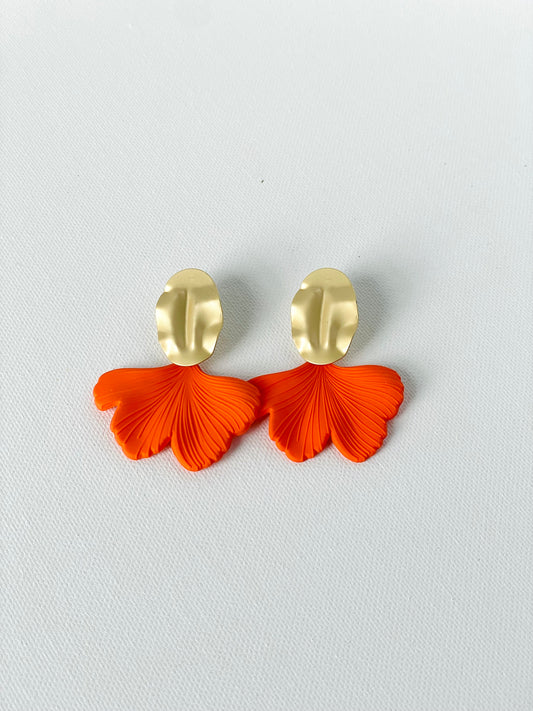 Ginkgo Leaf Acrylic Earrings in Orange