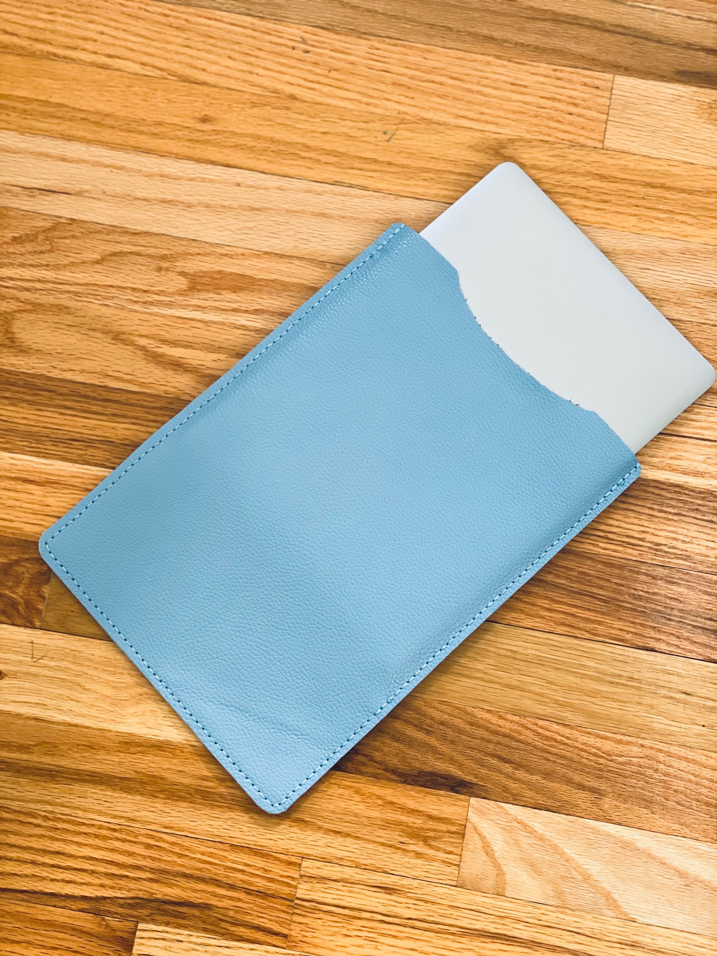 Pebbled leather 13 inch Laptop sleeve -Light Blue