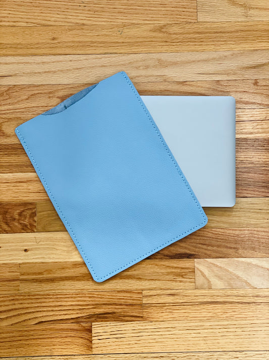 Pebbled leather 13 inch Laptop sleeve -Light Blue