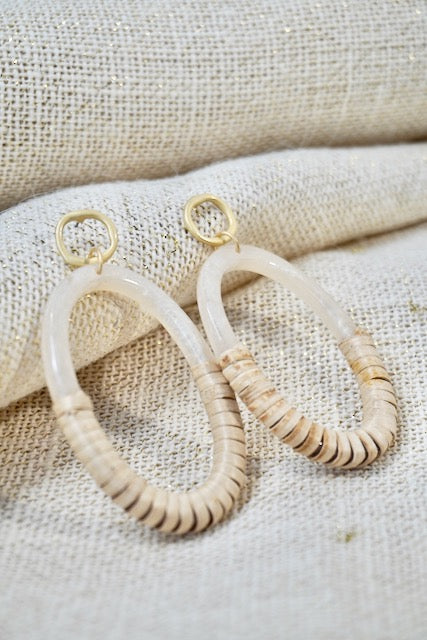 Rattan-Wrapped Acrylic Oval Hoop Earrings