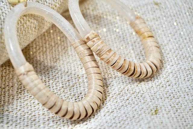 Rattan-Wrapped Acrylic Oval Hoop Earrings