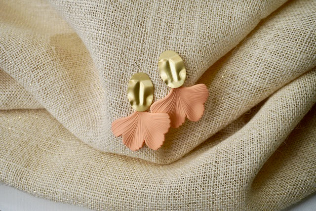 Ginkgo Leaf Acrylic Earrings in Peach