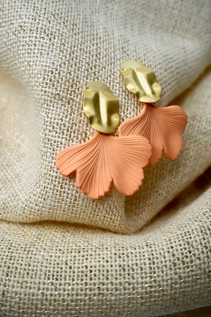 Ginkgo Leaf Acrylic Earrings in Peach