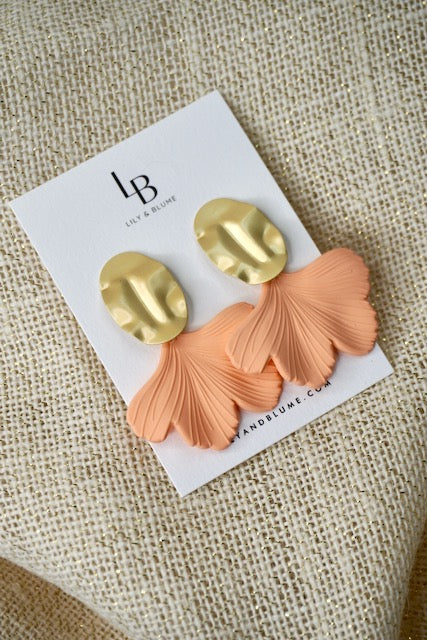 Ginkgo Leaf Acrylic Earrings in Peach