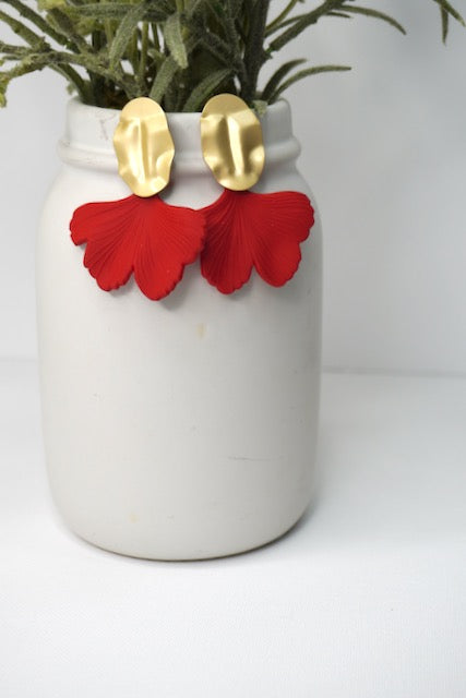 Ginkgo Leaf Acrylic Earrings in Red