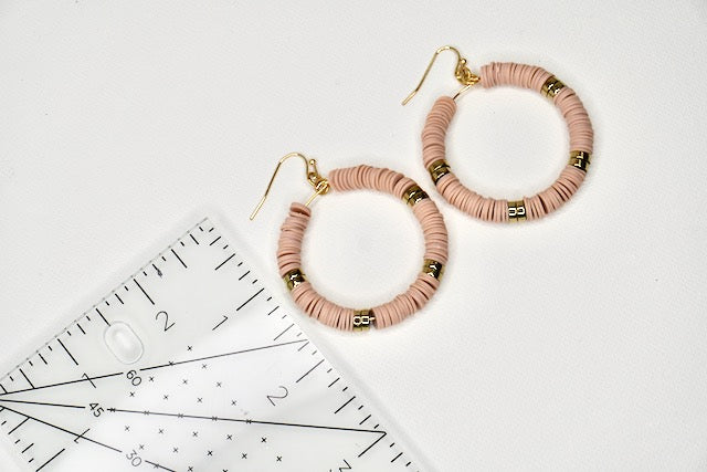 Blush Pink Rubberized Bead Hoop Earrings with Gold Accents